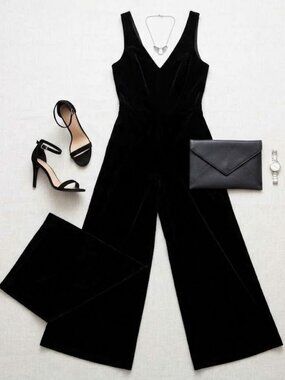 Spirit Black Velvet Wide Leg Jumpsuit Sleeveless Scoop Neck Size L